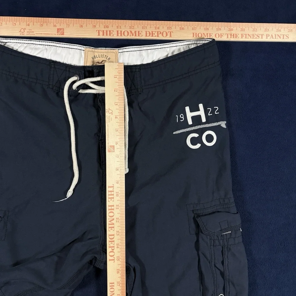 VTG Y2K Hollister Mens L Cargo Board Shorts Navy Blue Swim Trunks Baggy Surf